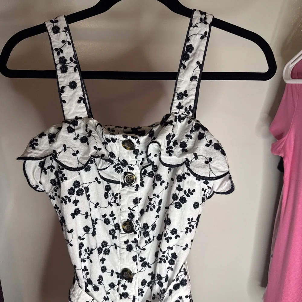 Ann Taylor Floral Embroidered Sun Dress Black and White Womens‎ Size XS